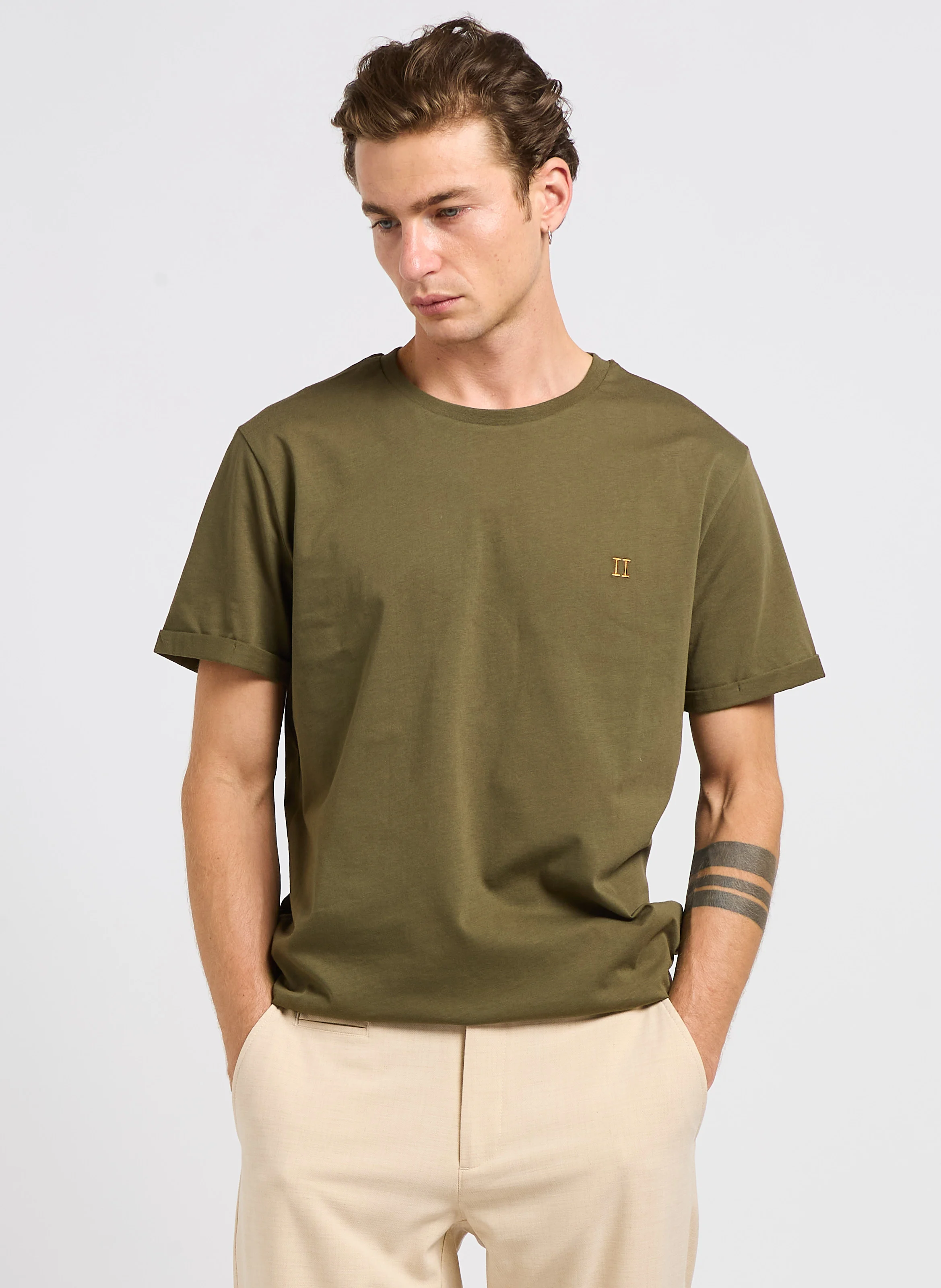 Tee-shirt col rond en coton | Kaki