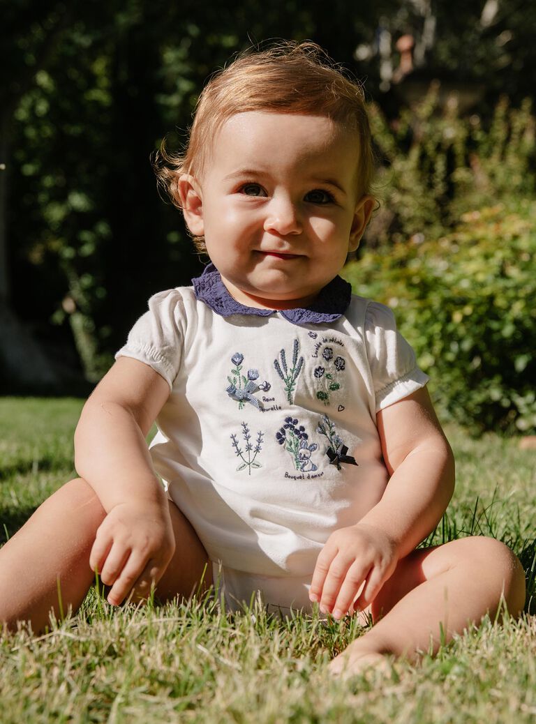 Body T-shirt écru à broderies fleuries