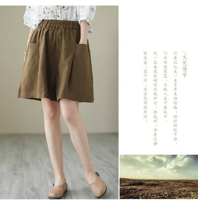 Lewwe - Elastische taille, effen, wijde pijpen shorts