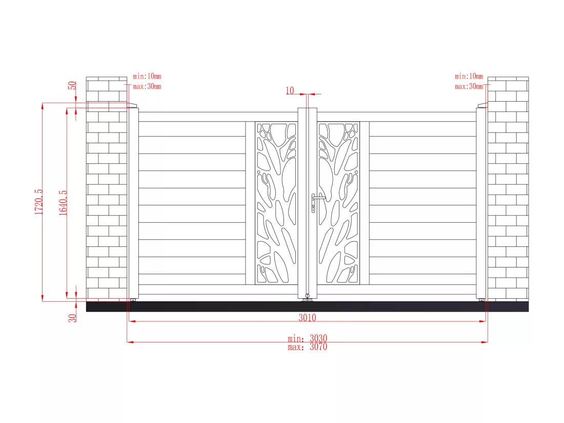 Portail battant aluminium semi ajouré à motifs L307 x H172 cm anthracite LABRIT II