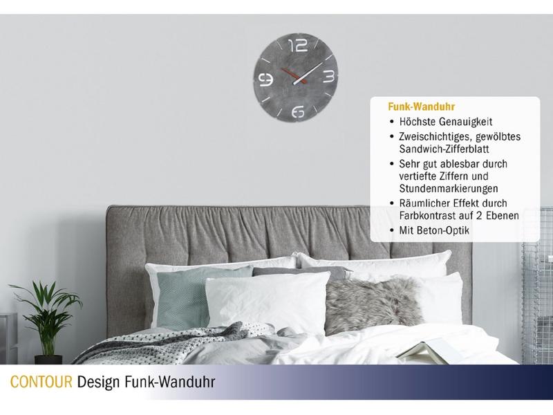 TFA Dostmann Funk-Wanduhr Contour Beton-Optik, Ø 35 cm Uhr mit Design von Mosru Mohiuddin