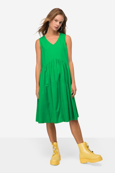 Leinenmix-Kleid, uni, V-Ausschnitt, ärmellos