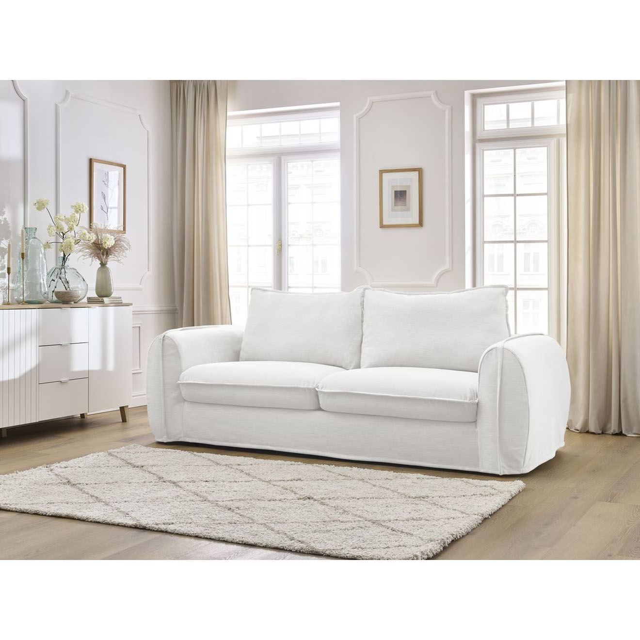 Bobochic Canapé droit convertible express 3 places Archimède 160 blanc - 236x106x93 cm