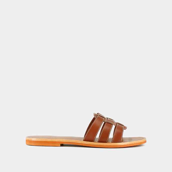 Mules à brides croisées  en cuir cognac