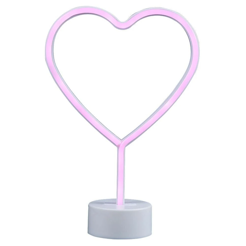 Lampe néon sur base forme coeur PVC 29,5x20cm rose