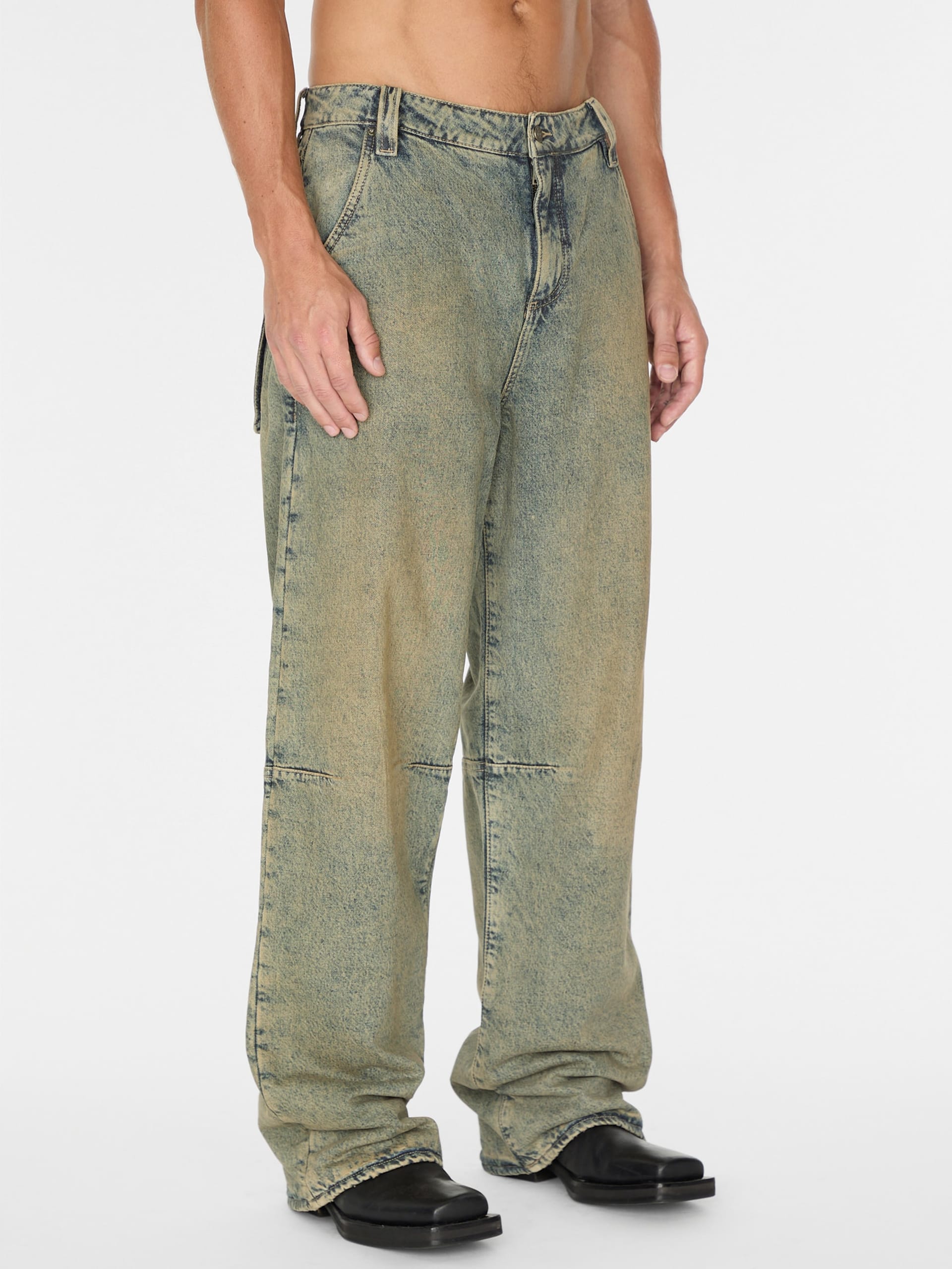 calça jeans folgada com forro de flanela