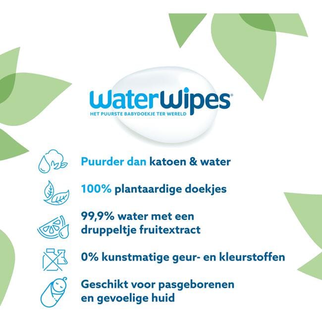 WaterWipes Billendoekjes Plasticvrij Gevoelige Huid Voordeeldoos 12x60 stuks