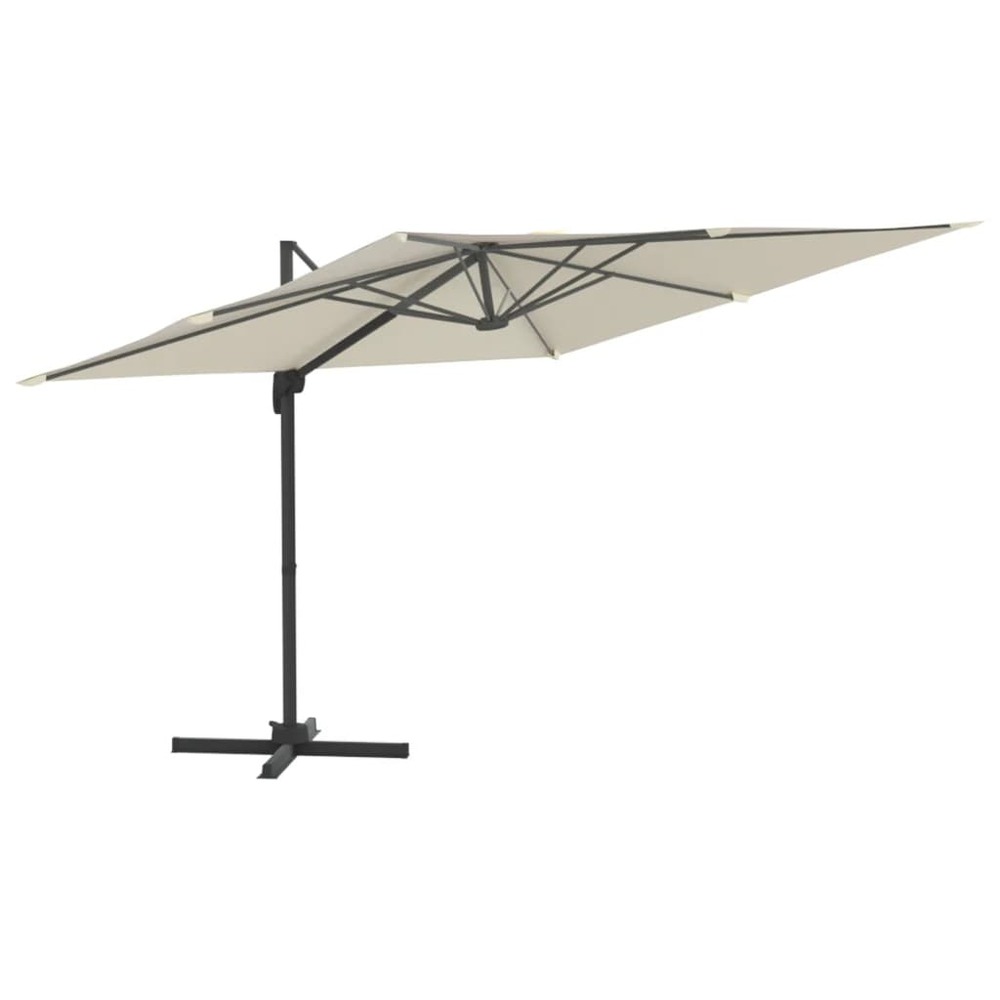 Parasol meuble de jardin déporté avec mât en aluminium blanc 400 x 300 cm sable