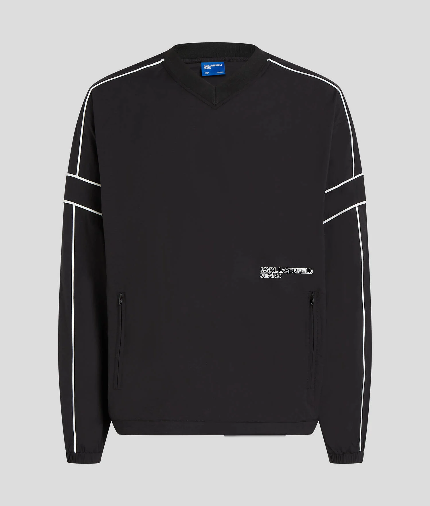 SWEAT-SHIRT À COL EN V AVEC PASSEPOIL - Noir