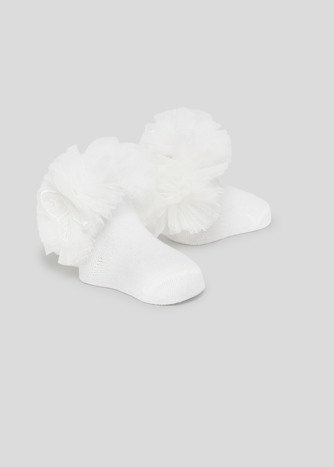 Conjunto de meias e faixa de cabelo com laço para recém-nascido em algodão orgânico - Cru