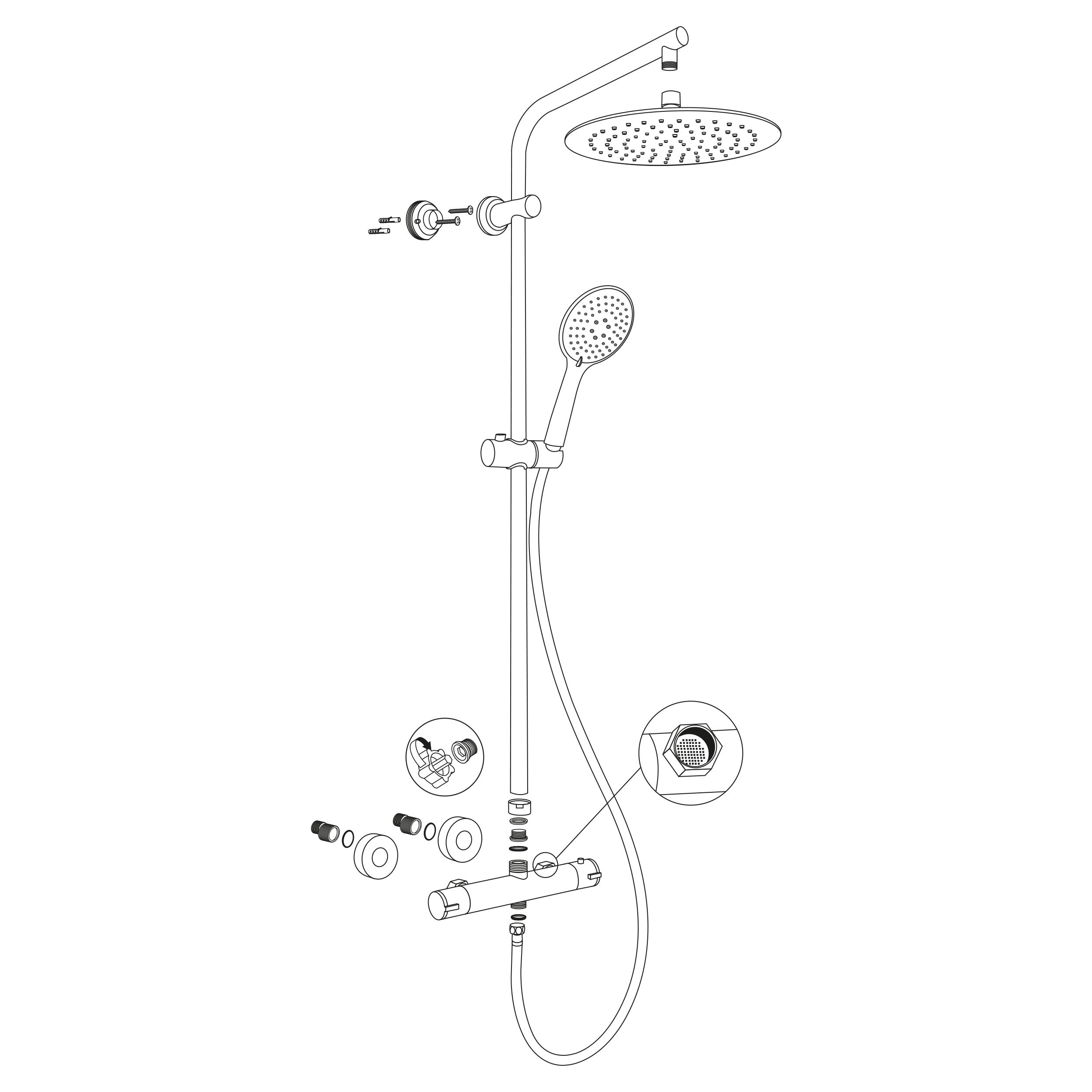 Differnz Thermoline opbouw regendouche 25cm mat zwart