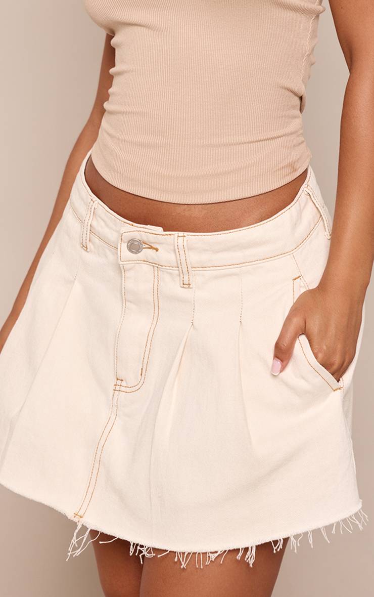 Ecru Jupe Plissée En Denim Mini Petite