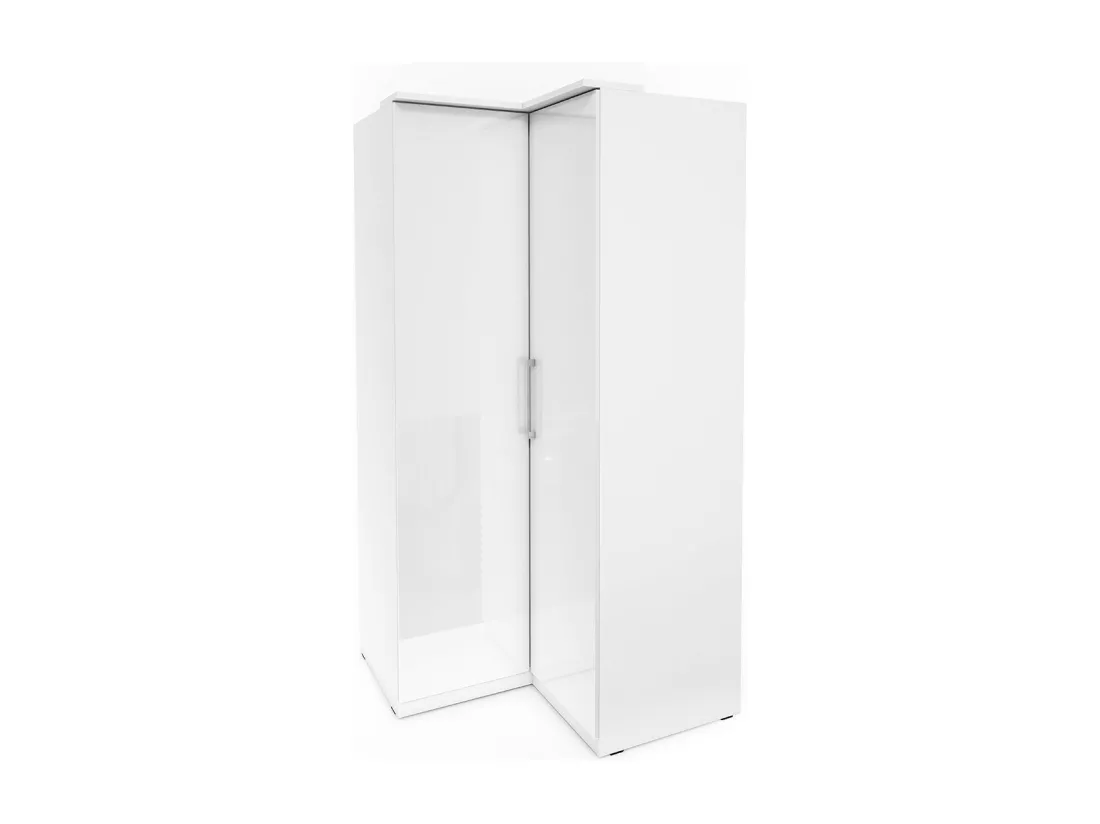 Dressing d'angle MODULO – Blanc brillant – LED & étagères inclus – Configuration personnalisable