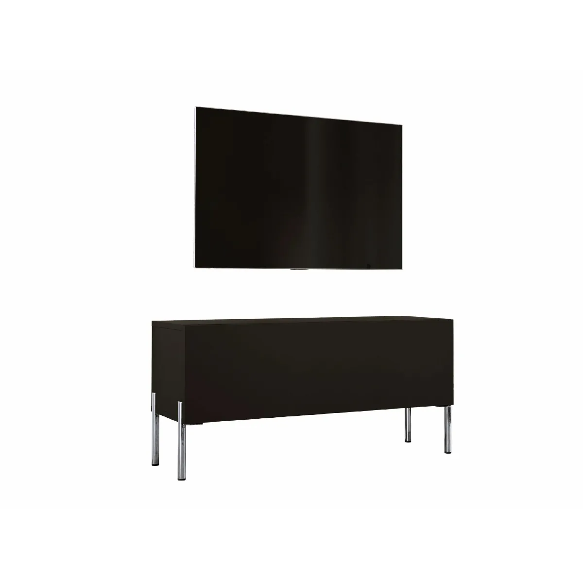 3xeliving Meuble TV Noir mat avec pieds chrome