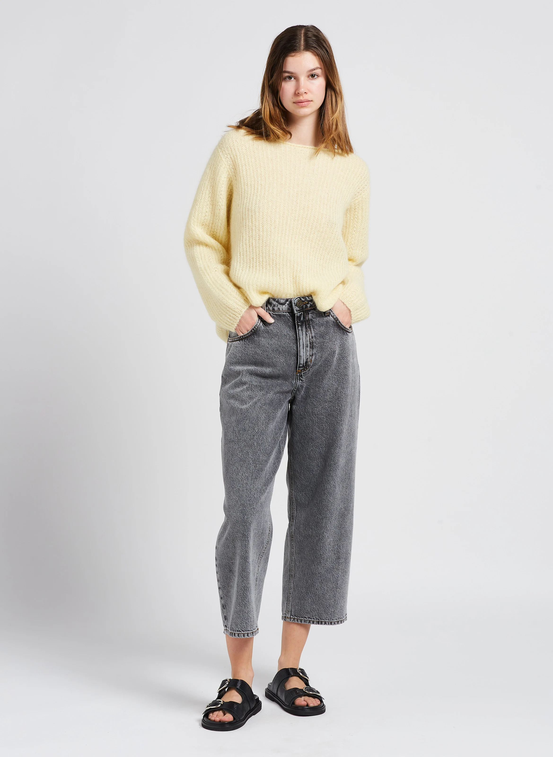 YOPDAY - Jean droit taille haute en coton| Gris