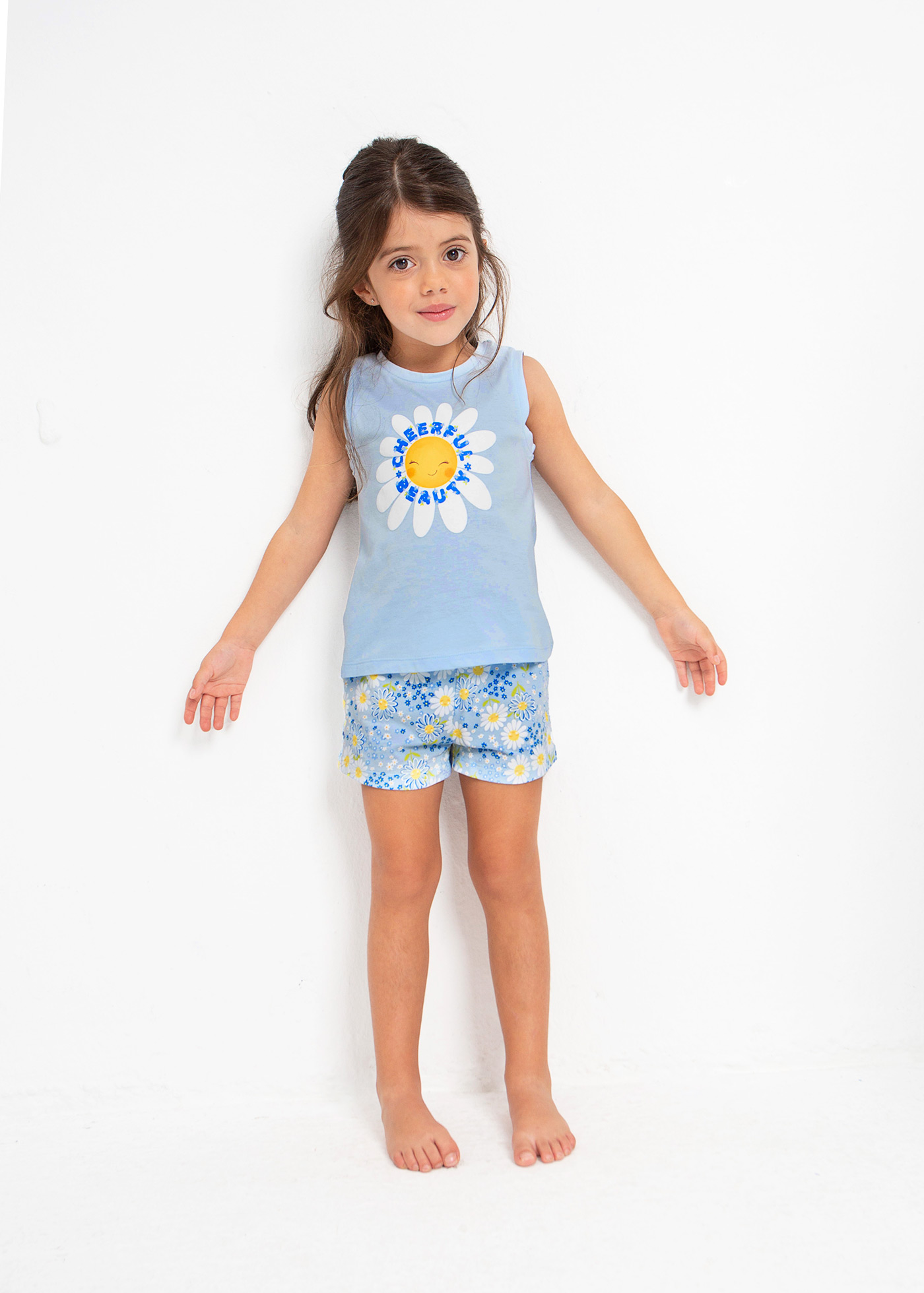 Pijama sem mangas de algodão sustentável para meninas