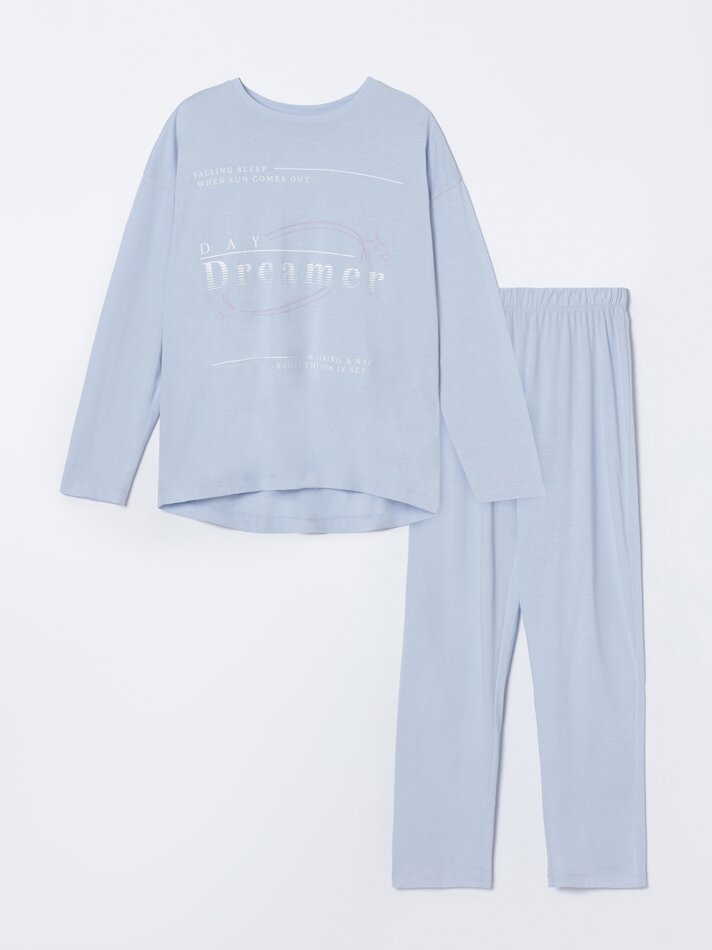 Conjunto de pijama comprido estampado - Azul claro
