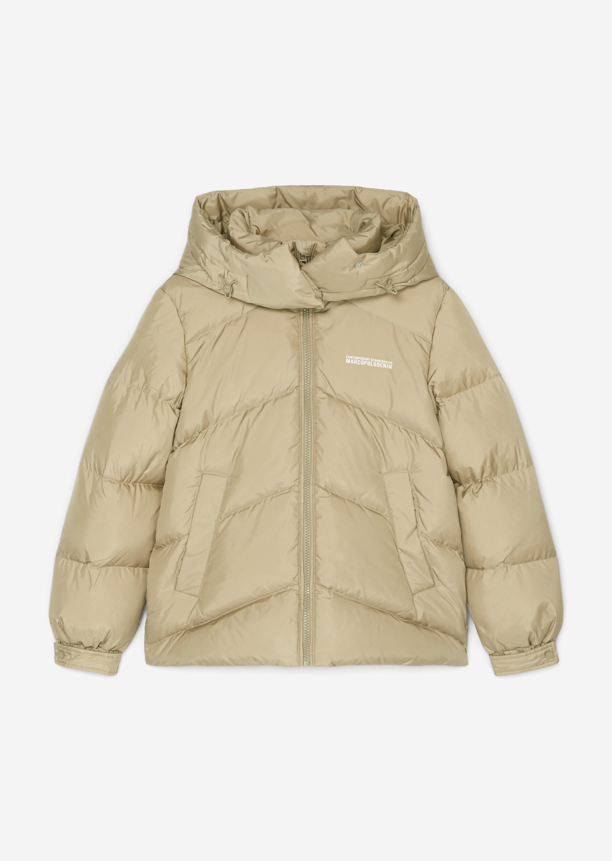 Daunen-Pufferjacke mit abnehmbarer Kapuzeaus wasserabweisendem Ripstop
