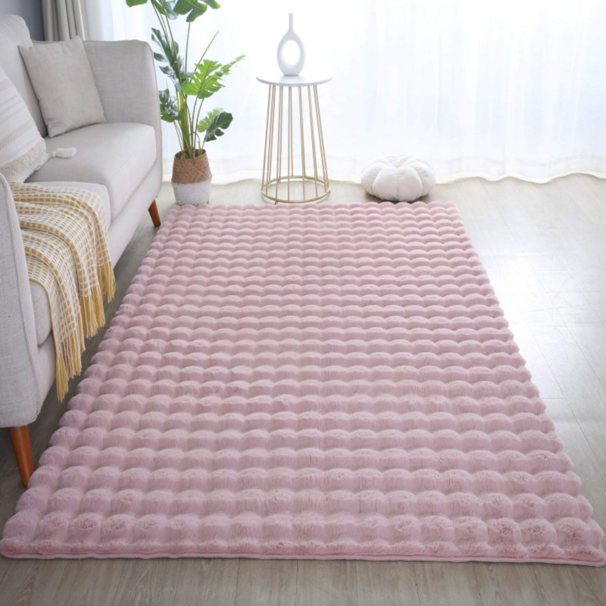 Weicher Hochflor Teppich Wohnzimmer Einfarbig, Flauschig, Rutschfest,