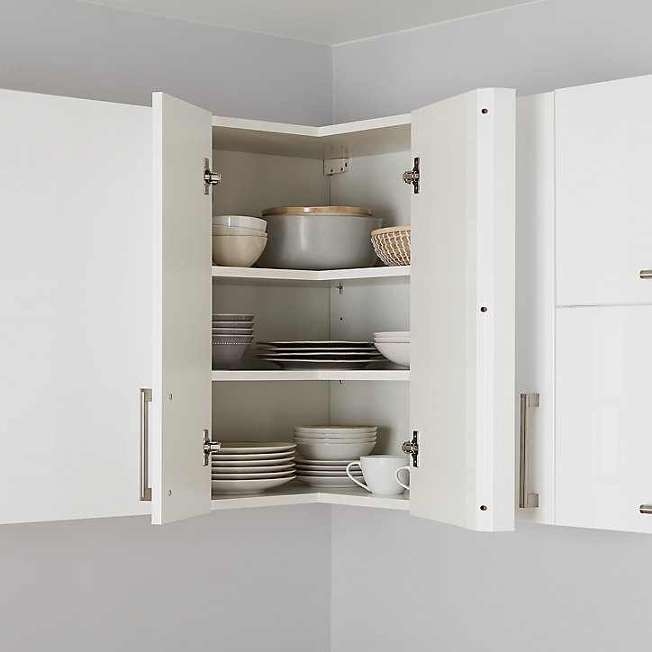 Caisson haut d'angle de cuisine 2 portes GoodHome Caraway Blanc H. 72 cm x l. 63 cm