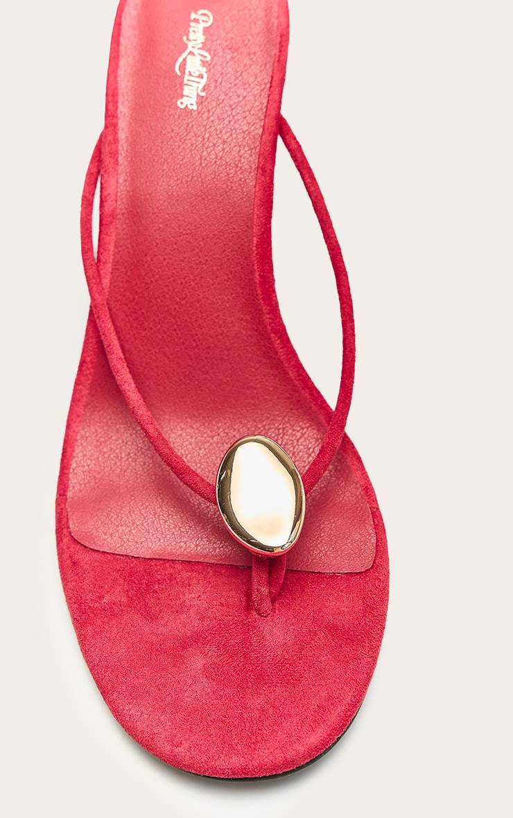 Rouge Profond Mules À Talons Tong Avec Finition Dorée