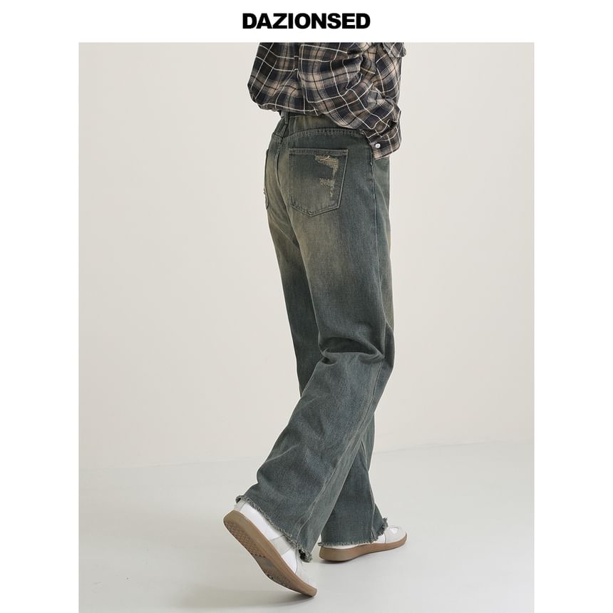 DAZO Studios - Mid Rise Washed Fray Straight Leg Jeans