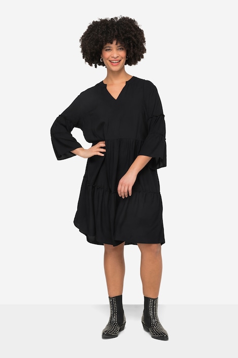 Tunika-Kleid, A-Linie, Tunika-Ausschnitt, 3/4-Ärmel