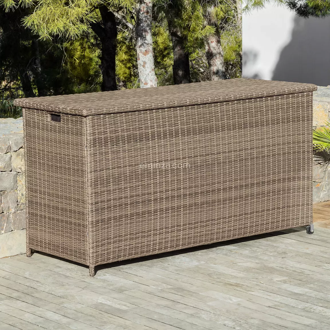 Coffre de rangement extérieur en résine tressée Calvi Sepia