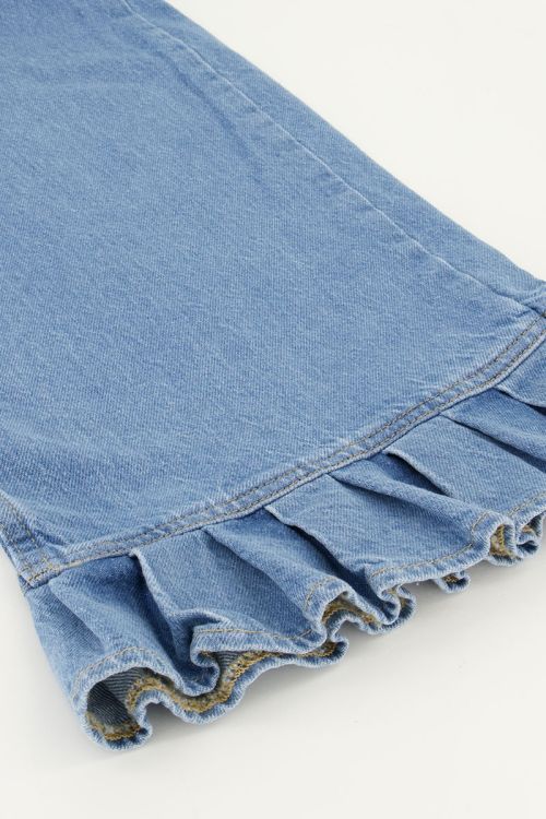 Lichtblauwe wide leg jeans met ruffles