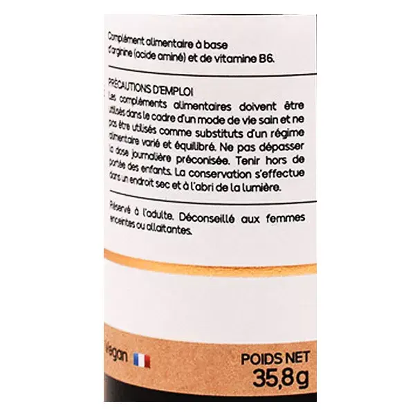 L-Arginina natural e em forma de vitamina B6 para o metabolismo de proteínas e glicogênio, 60 cápsulas.