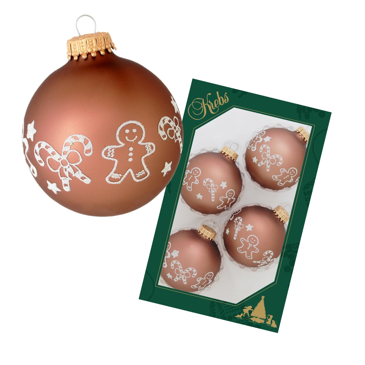 Lichtbruine matte glazen ballen van 7 cm met witte lintdecoratie, 4 stuks, kerstballen, kerstversiering, kerstversiering