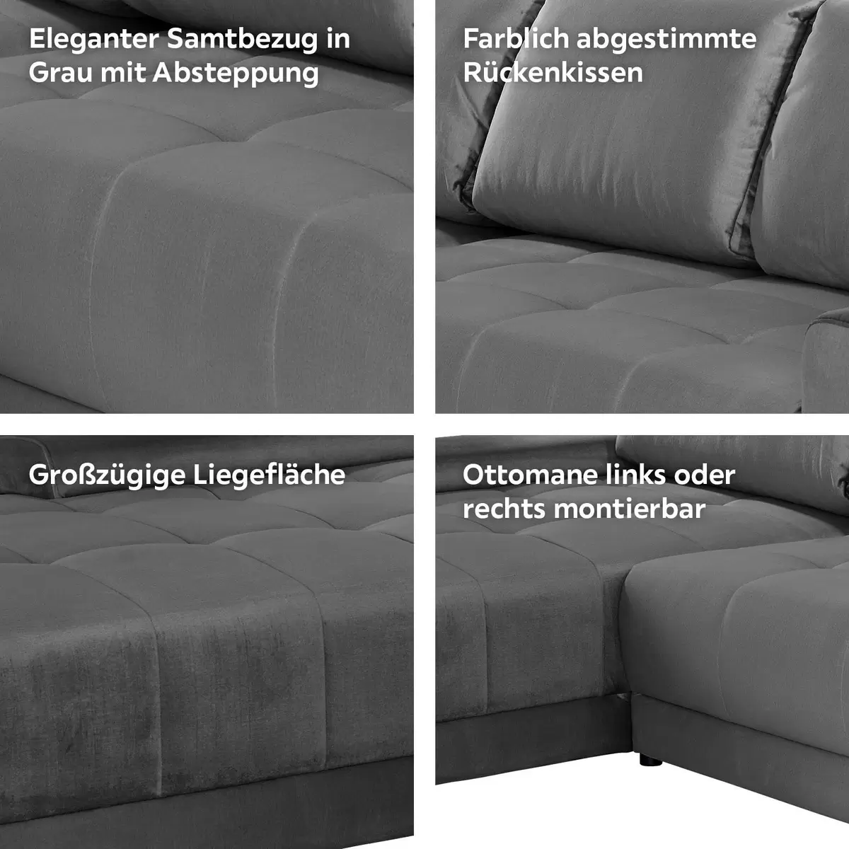 Ecksofa Adria 246 x 137 Dunkelgrau