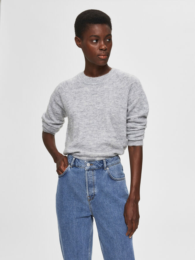 Selected Femme SLFLULU LS ALPACA BLEND KNIT O-NECK NOOS Grå