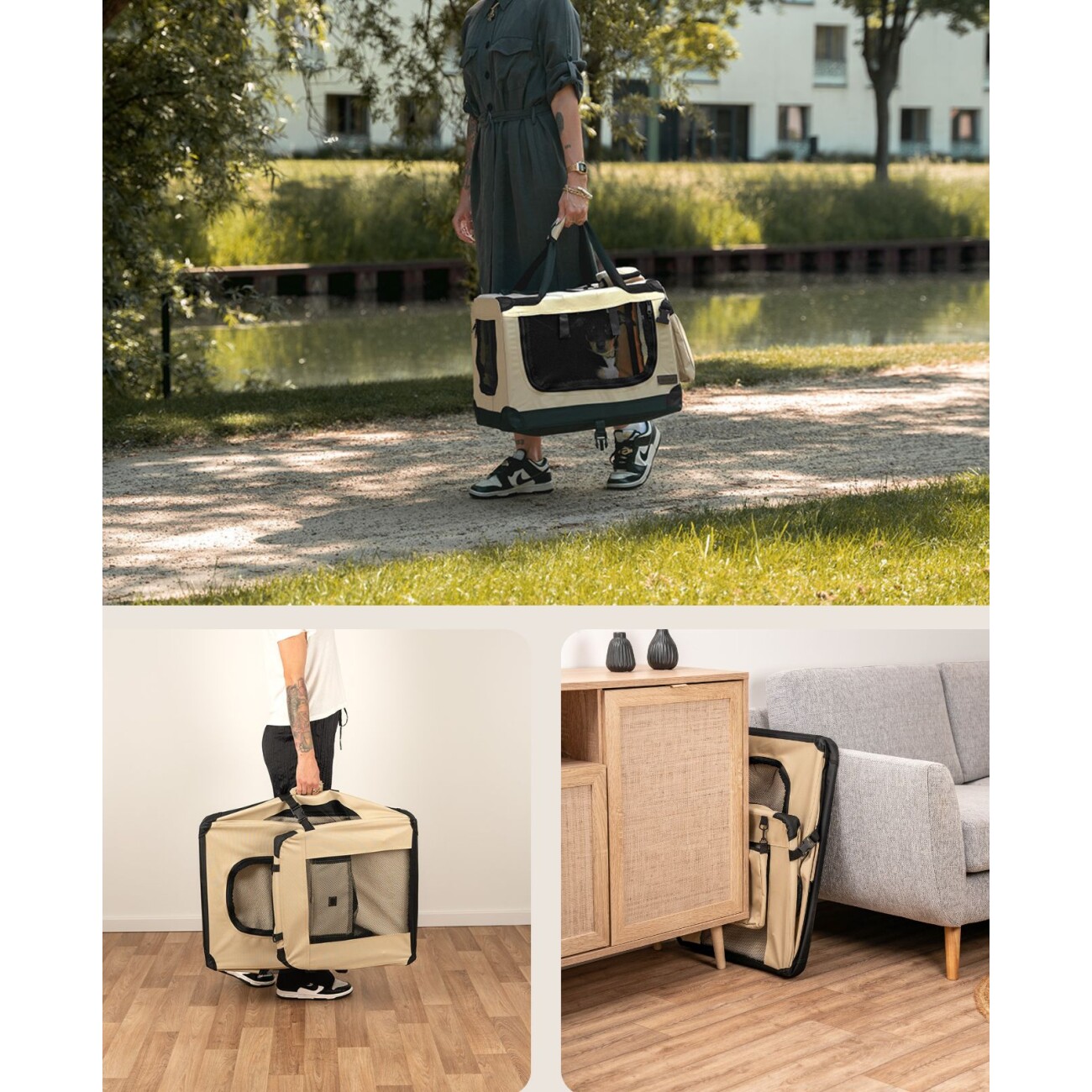 Lionto Hundetransportbox - faltbar - beige S
