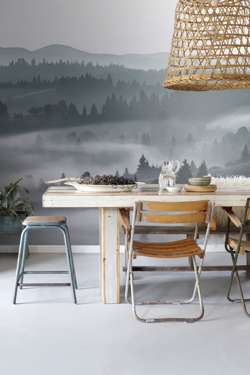 ESTAhome Fotobehang Misty Mountains Groen - 2,79 x 2,79 m - 158910
