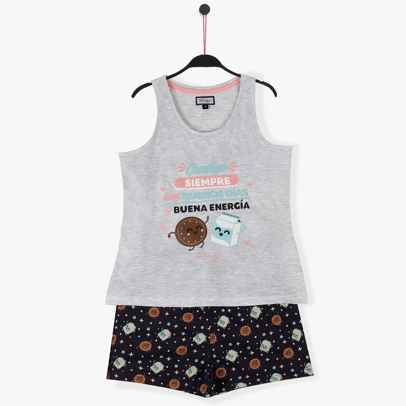 Mr Wonderful Pyjama Contigo Débardeur & Short gris/noir
