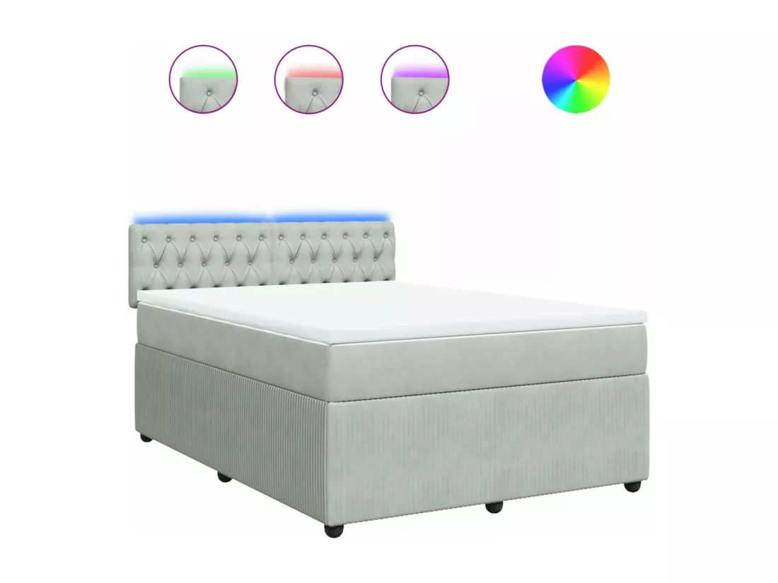 Sommier à lattes de lit et matelas Gris clair 140x190cm Velours