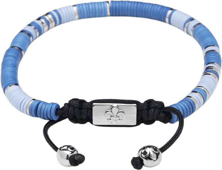 Nialaya Men's Beaded Bracelet with Light Blue and Silver Disc Beads Blue / silver