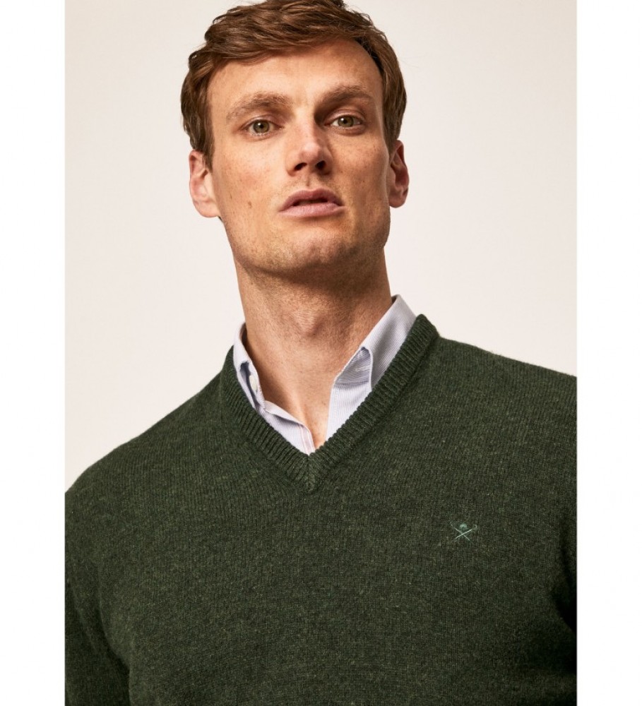 Camisa Hackett Jersey de lã de cordeiro com decote em V cáqui