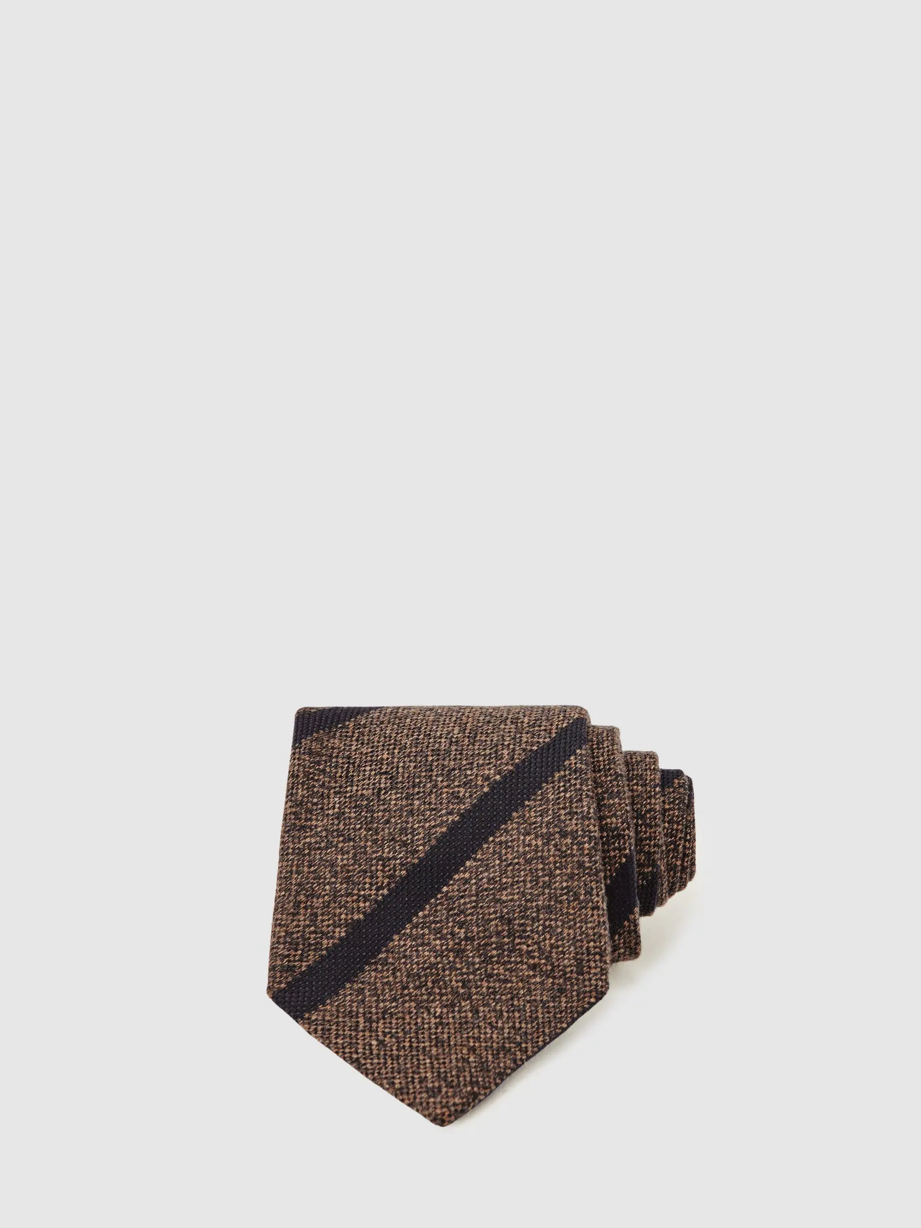 Chocoladebruin - Reiss Sante Wool-Silk Striped Tie