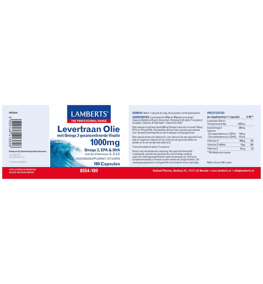 Lamberts Levertraanolie 1000Mg (180 capsules)