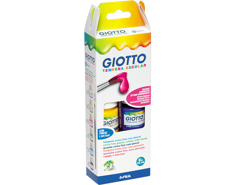 TEMPERA ESCOLAR GIOTTO COM PINCEL 25ML 6 UNIDADES