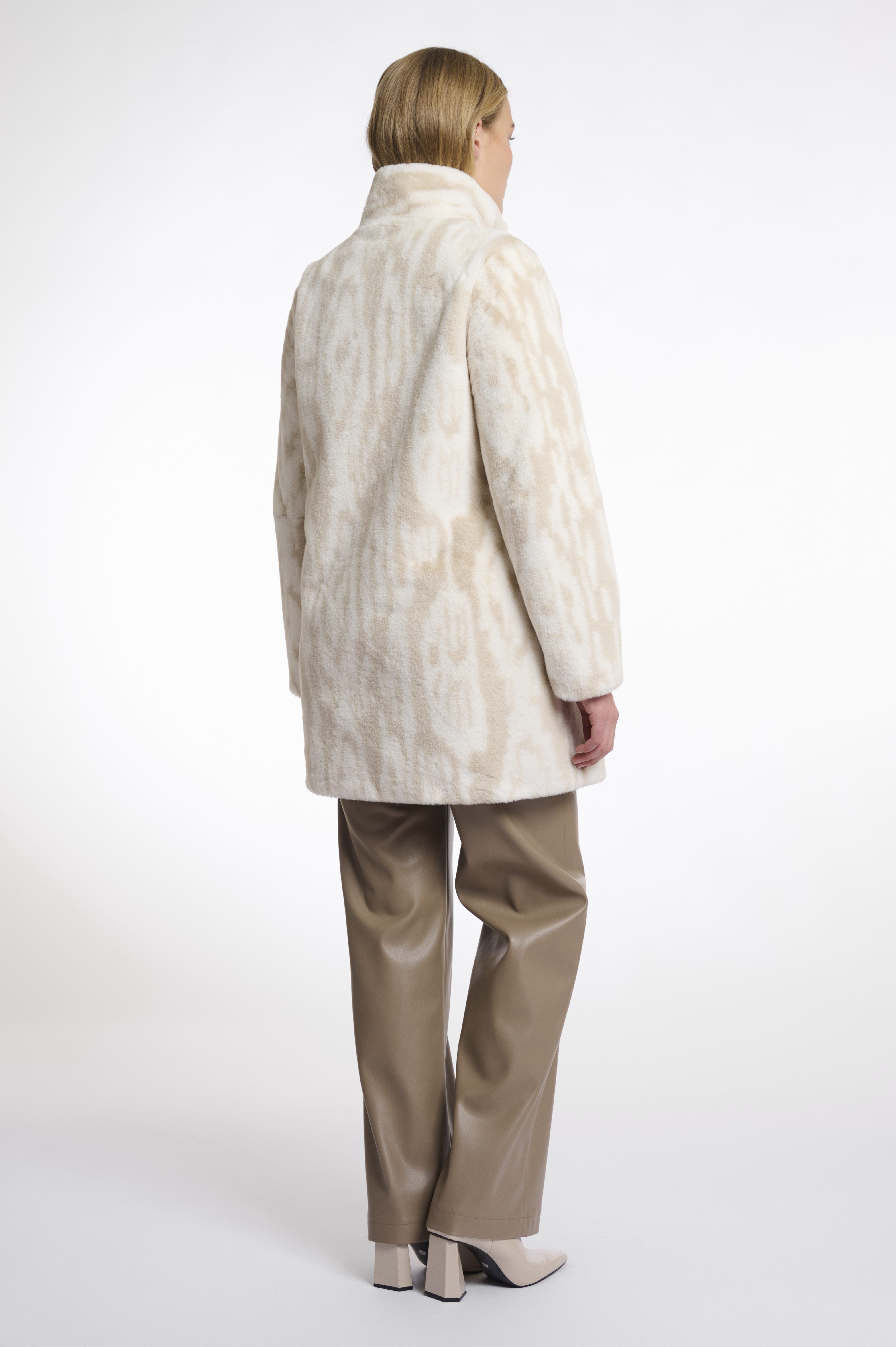 Rino & Pelle - Nonna Single Breasted Fake Fur Coat - Birch Frozen Flower