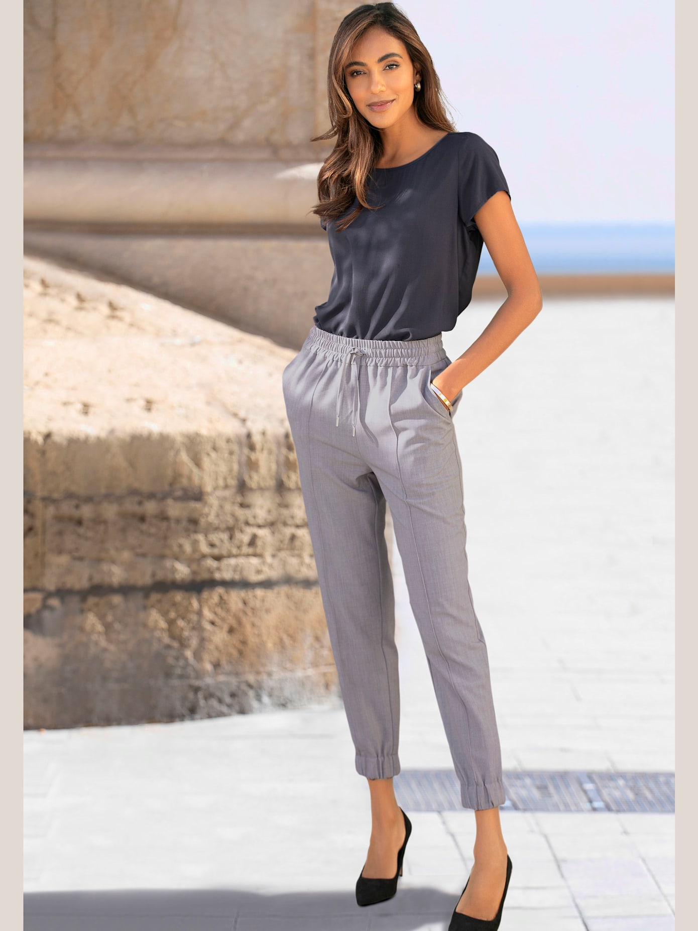 Pantalon ceinture élastique avec lien à nouer