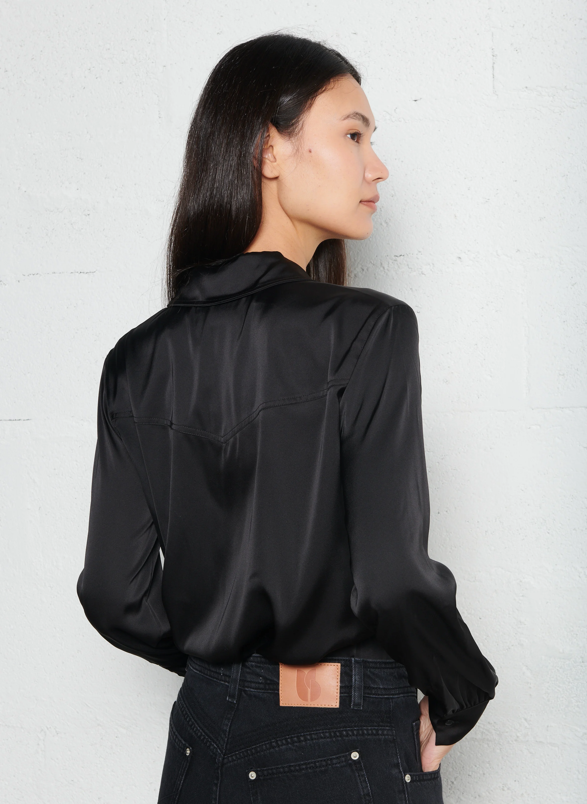 CASSIE - Chemise col classique à franges | Noir
