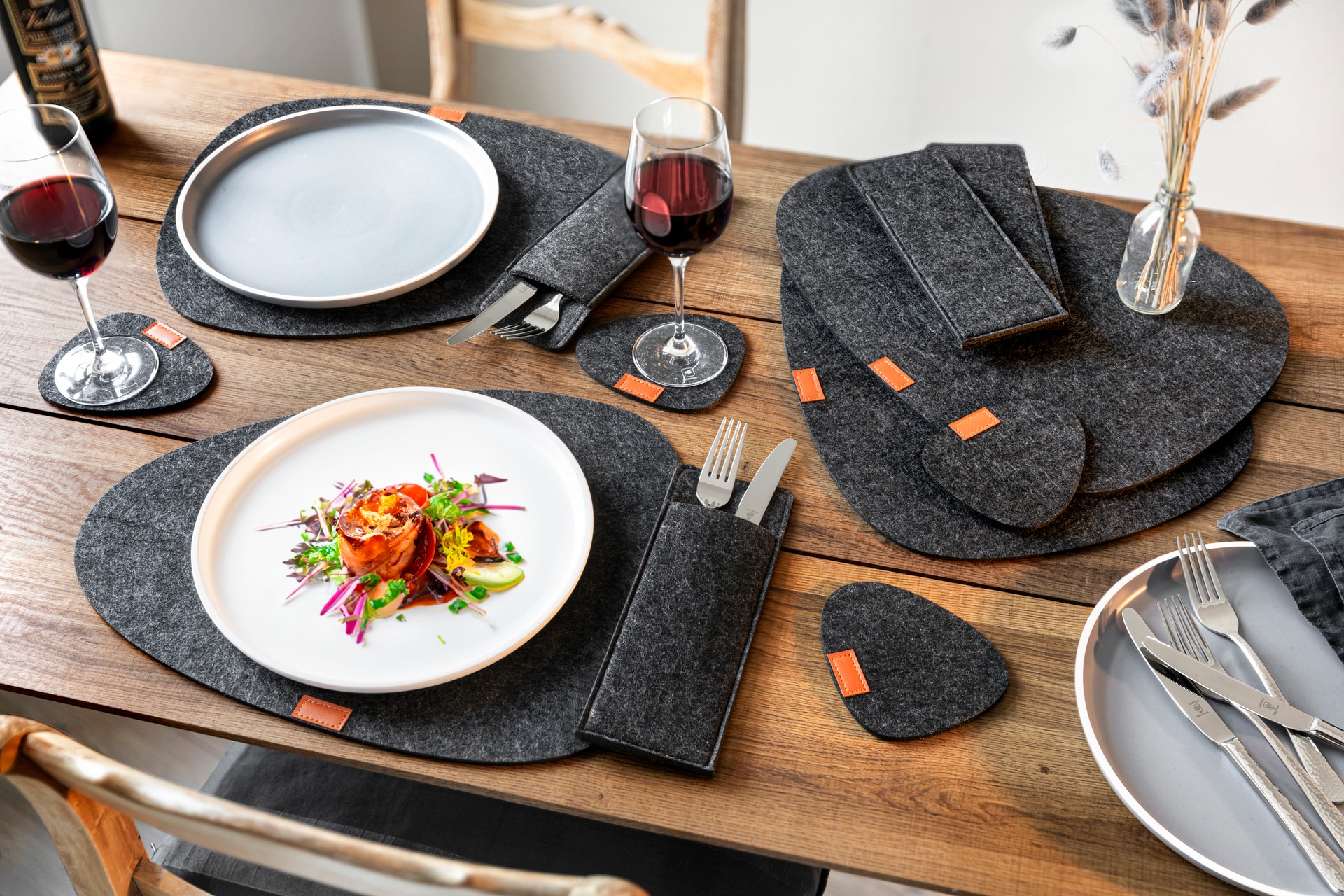 JUSTINUS Tisch-Set LIFESTYLE 12-teilig Filz anthrazit