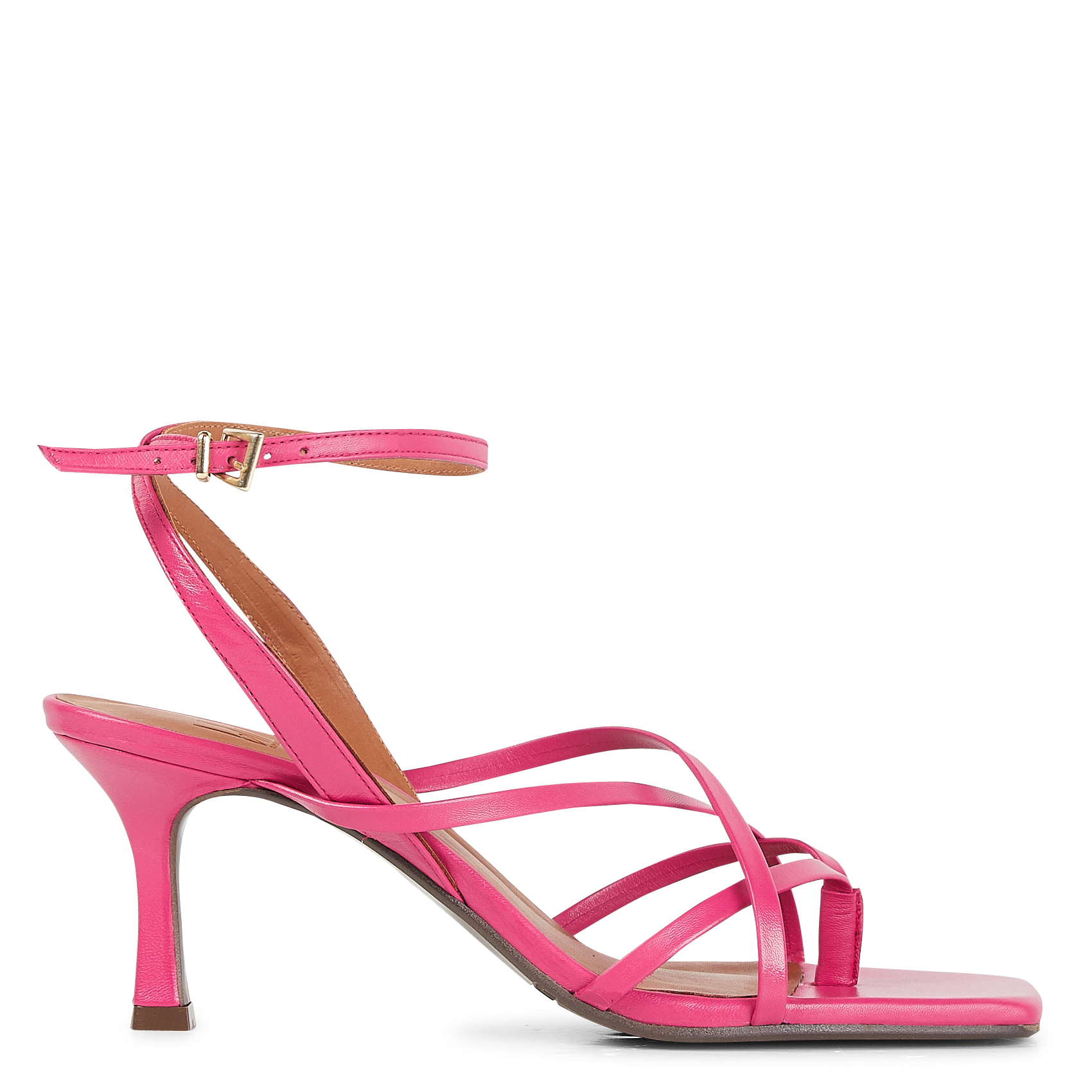 Sandales à talon en cuir| Rose