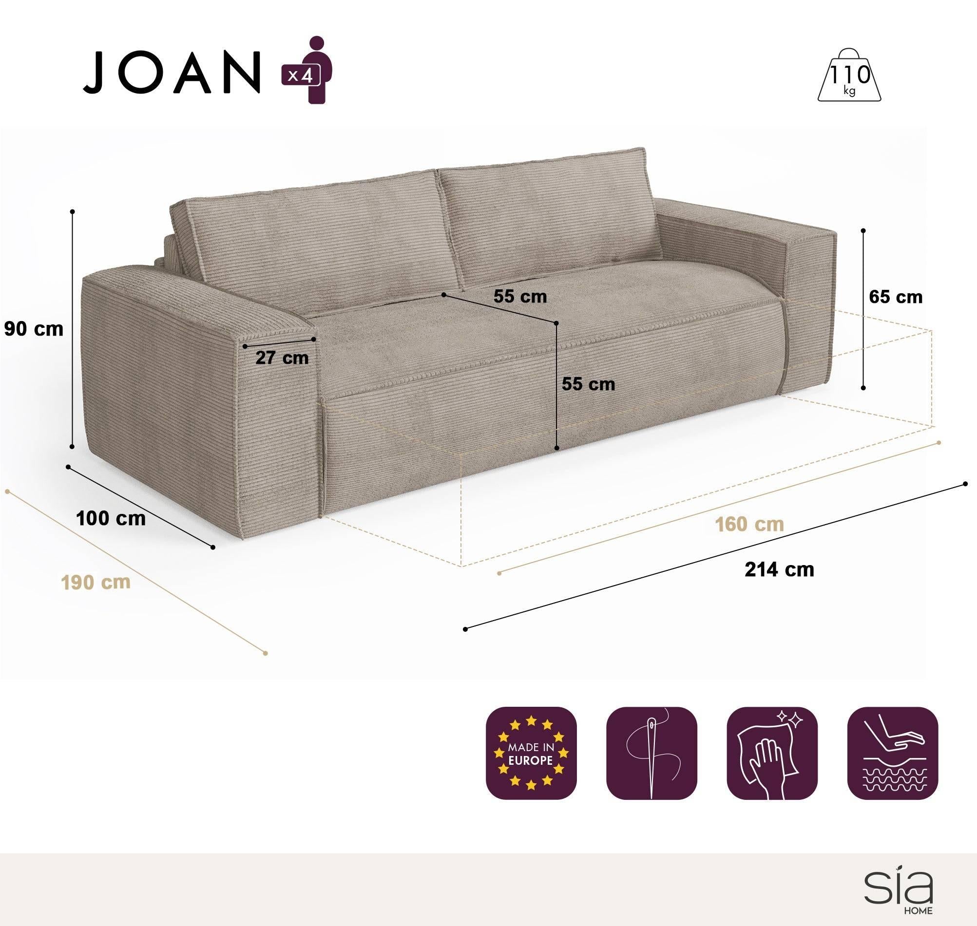 Rechte bank JOAN 3 personen Fluweel Mol