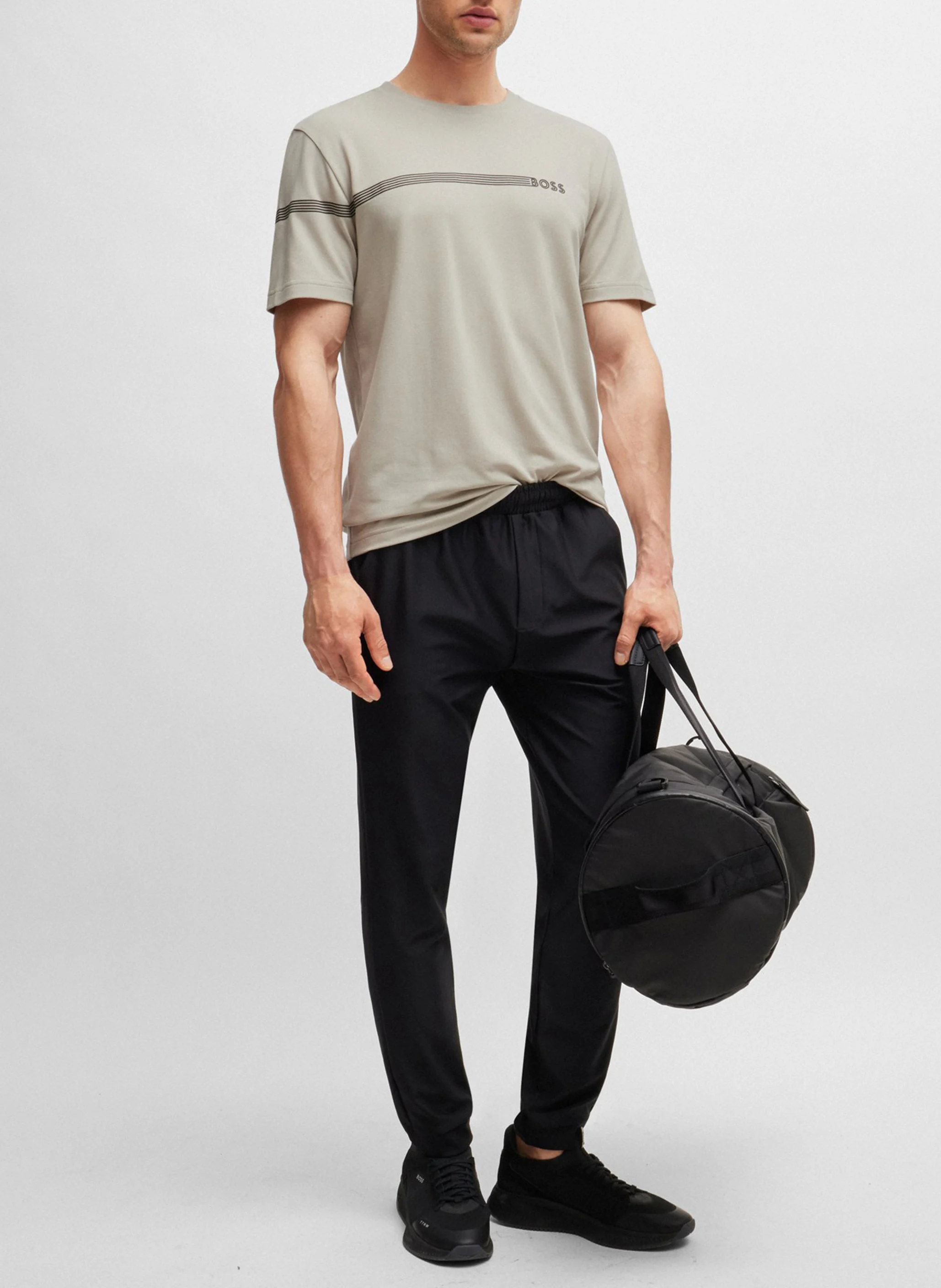 Tee-shirt droit col rond en coton mélangé | Beige