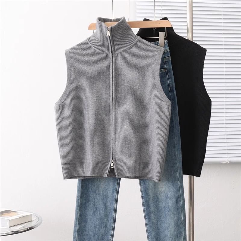 Keiko Girl - Geribbeld vest met opstaande kraag en rits